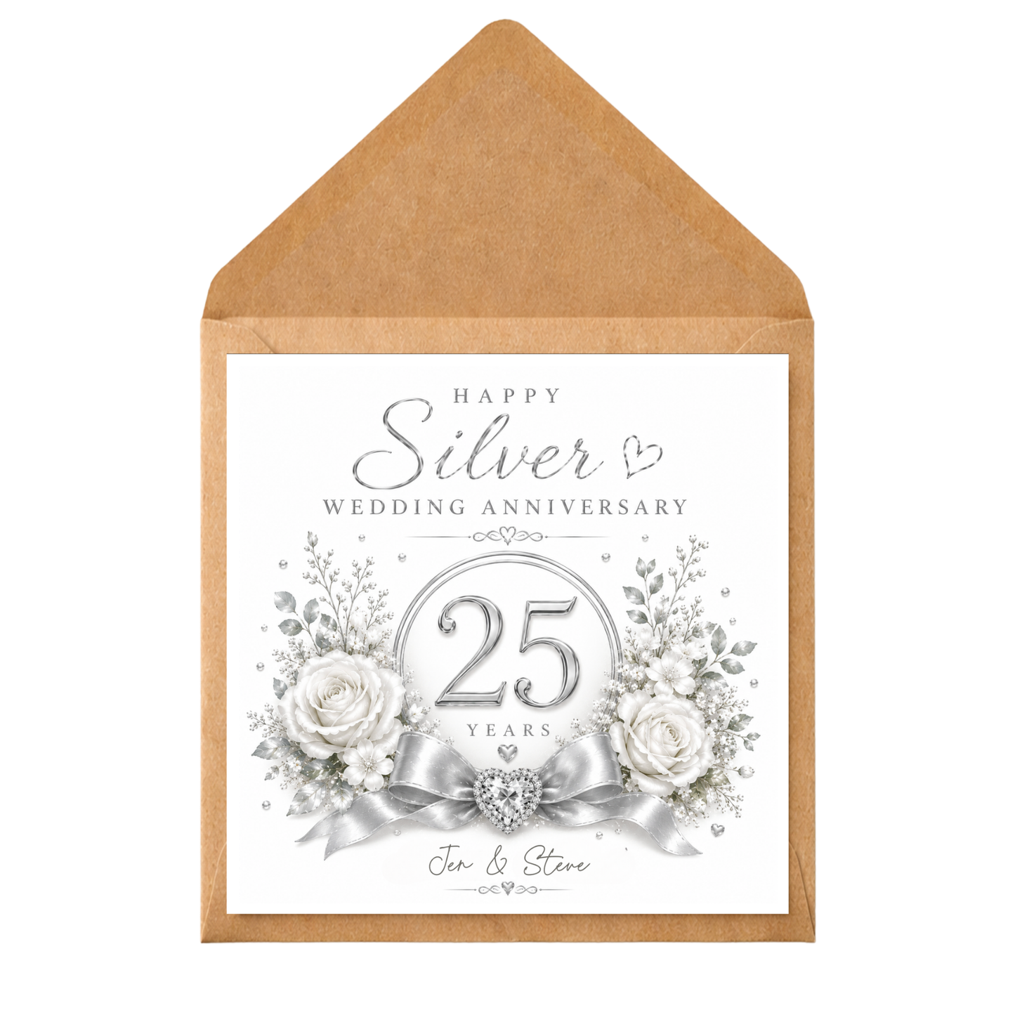 Personalised 25th Silver Wedding Anniversary Card | Custom Silver Anniversary Card | 25 Years Married Card for Couple