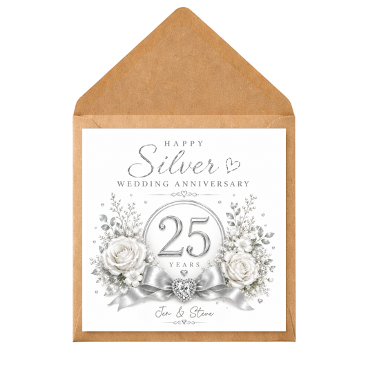 Personalised 25th Silver Wedding Anniversary Card | Custom Silver Anniversary Card | 25 Years Married Card for Couple