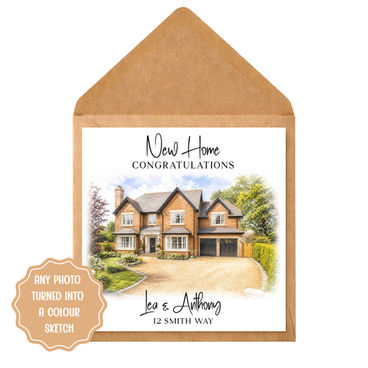 Personalised New Home Card | Custom Colour Sketch House Portrait