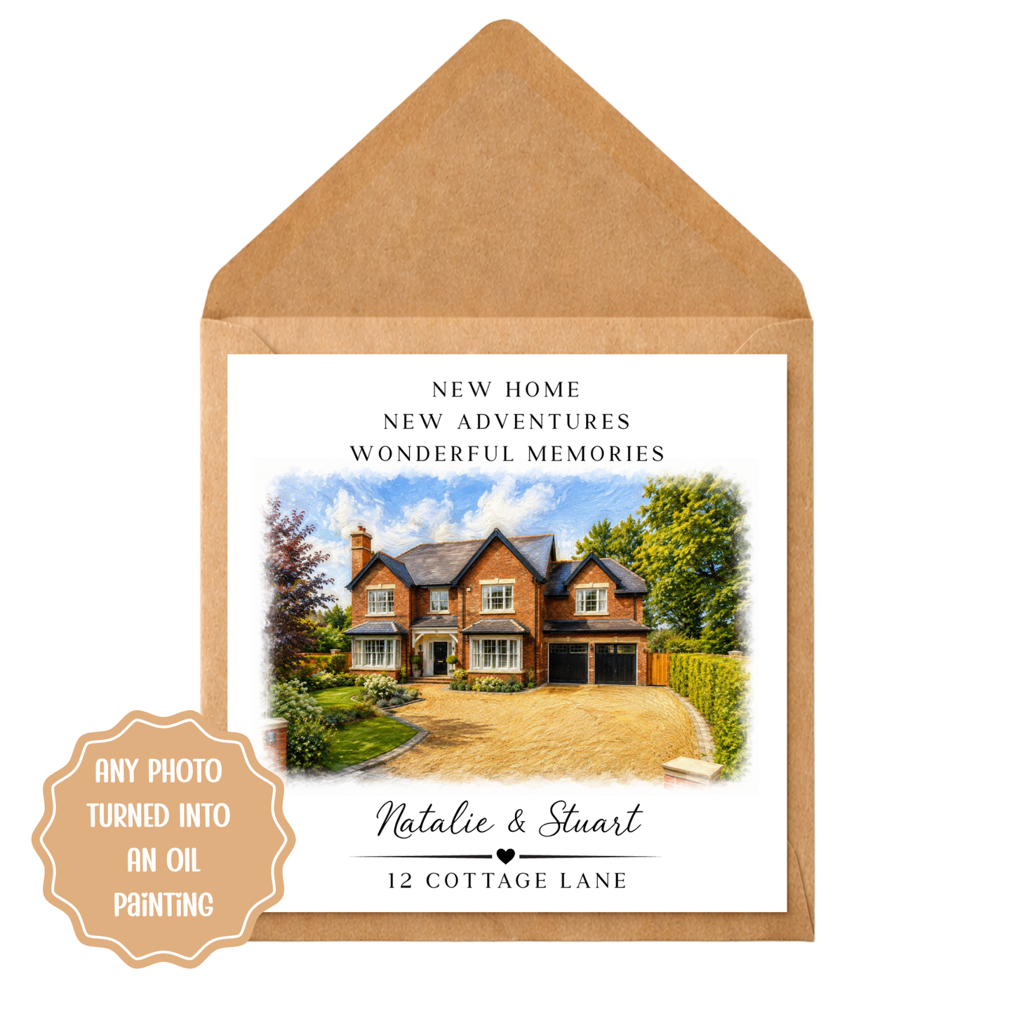 Personalised New Home Card | Custom House Portrait, Oil Style Painting