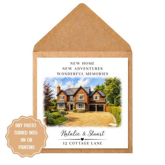 Personalised New Home Card | Custom House Portrait, Oil Style Painting