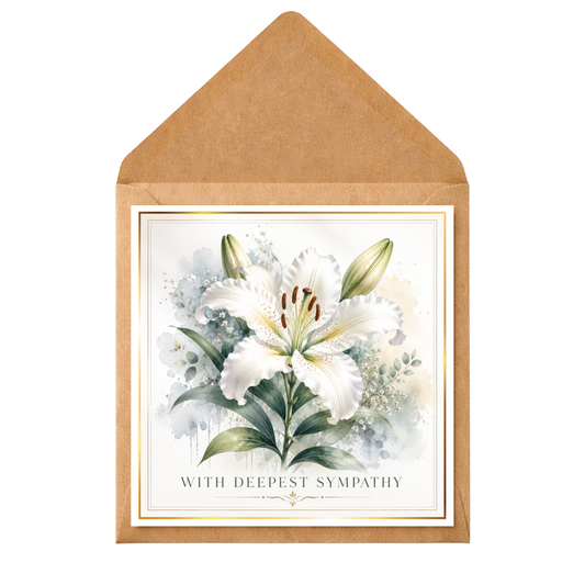 Personalised Sympathy Card with Lily | Deepest Sympathy | Bereavement | Loss of Loved One | Thinking of You Card | Printed Message Inside
