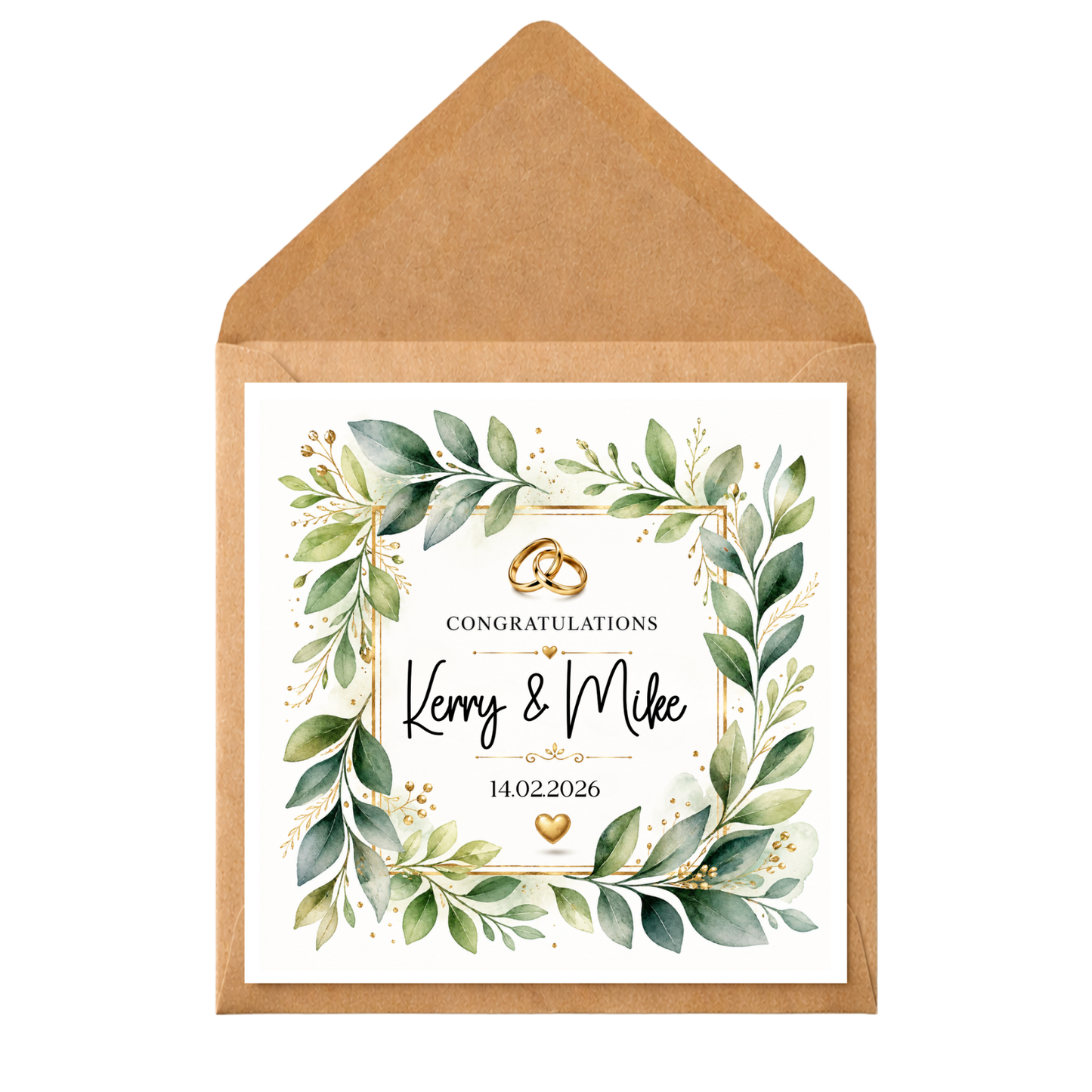 Personalised Wedding Card | Greenery Wedding Card | Custom Names & Date | Congratulations Card | Rustic Botanical Wedding Card | Keepsake Card