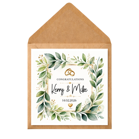 Personalised Wedding Card | Greenery Wedding Card | Custom Names & Date | Congratulations Card | Rustic Botanical Wedding Card | Keepsake Card