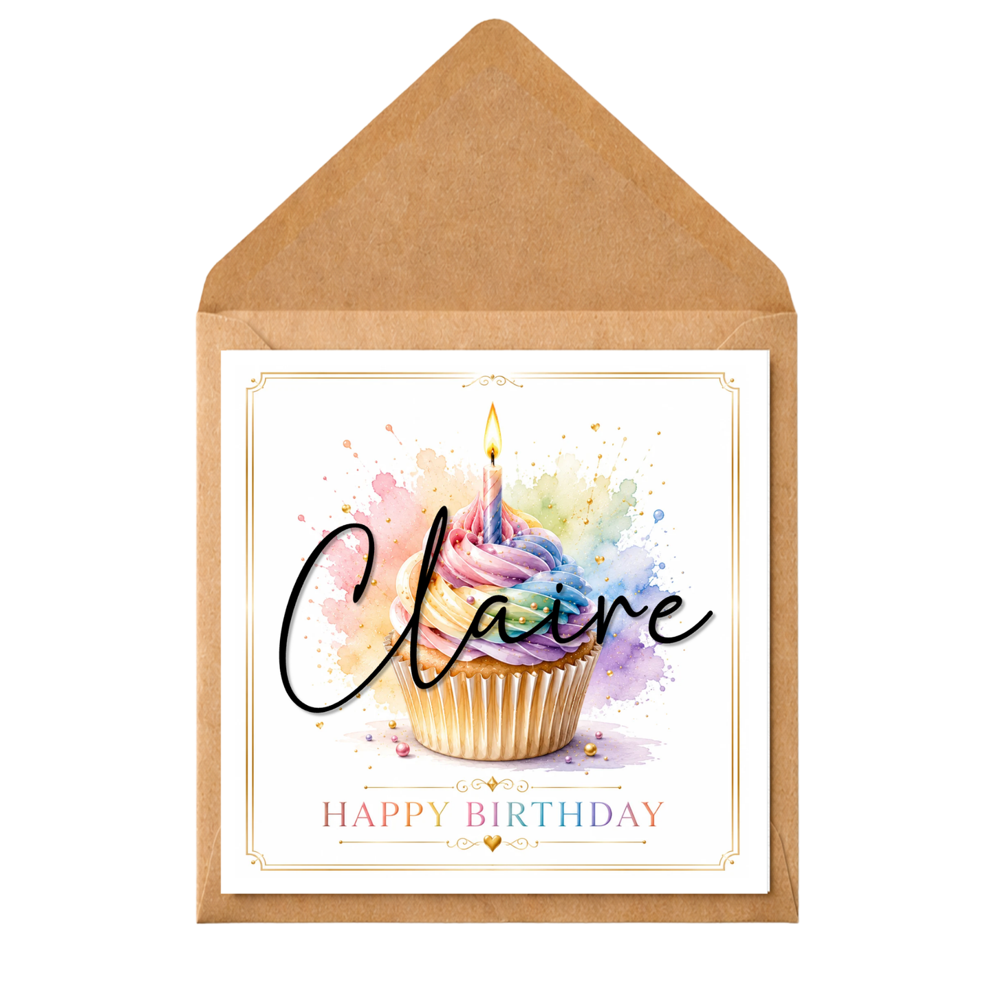 Personalised Cupcake Birthday Card | Any Name Birthday Card | Watercolour Cupcake Greeting Card | Daughter Granddaughter Niece Friend Birthday