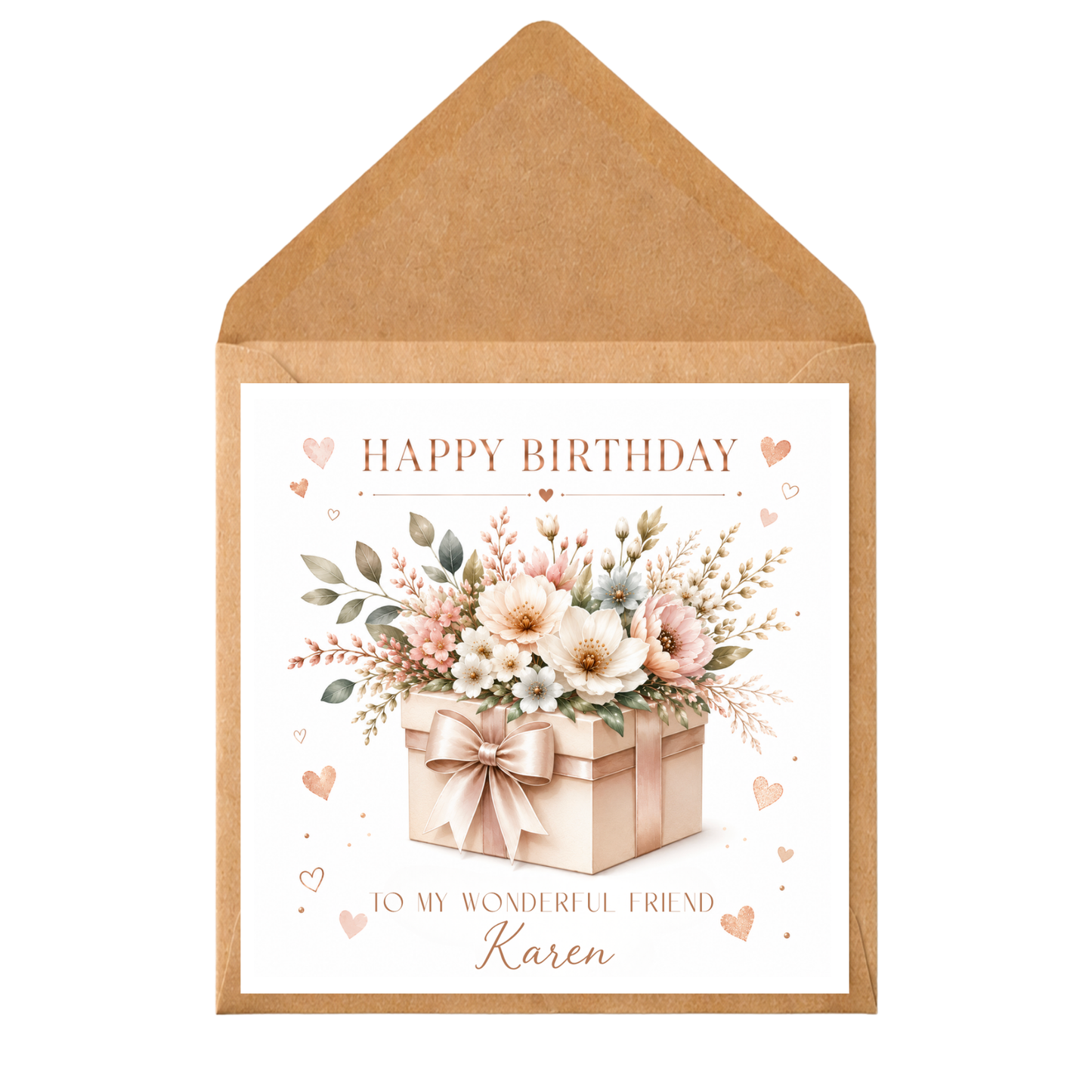 Personalised Friend Birthday Card, Custom Name Birthday Card for Friend, Floral Gift Box Card, Best Friend Birthday Card, Any Recipient Card