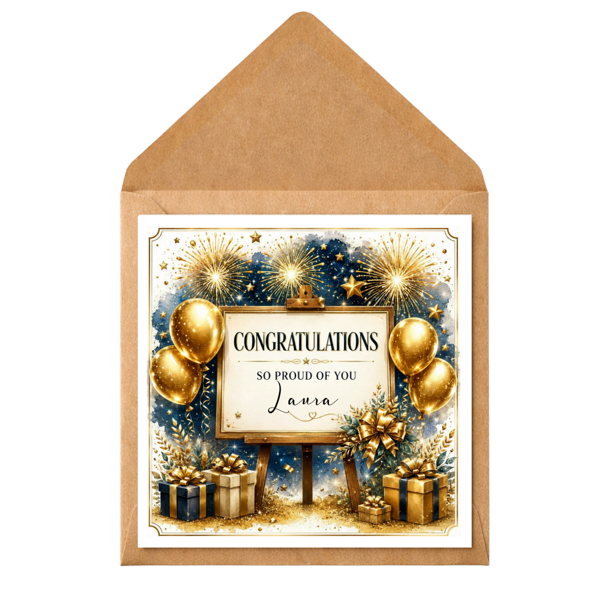 Personalised Congratulations Card | Custom Celebration Card | Any Occasion | Gold Balloons & Fireworks