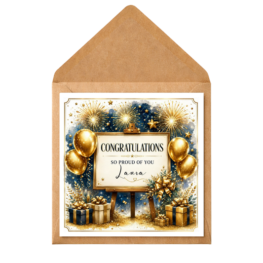 Personalised Congratulations Card | Custom Celebration Card | Any Occasion | Gold Balloons & Fireworks