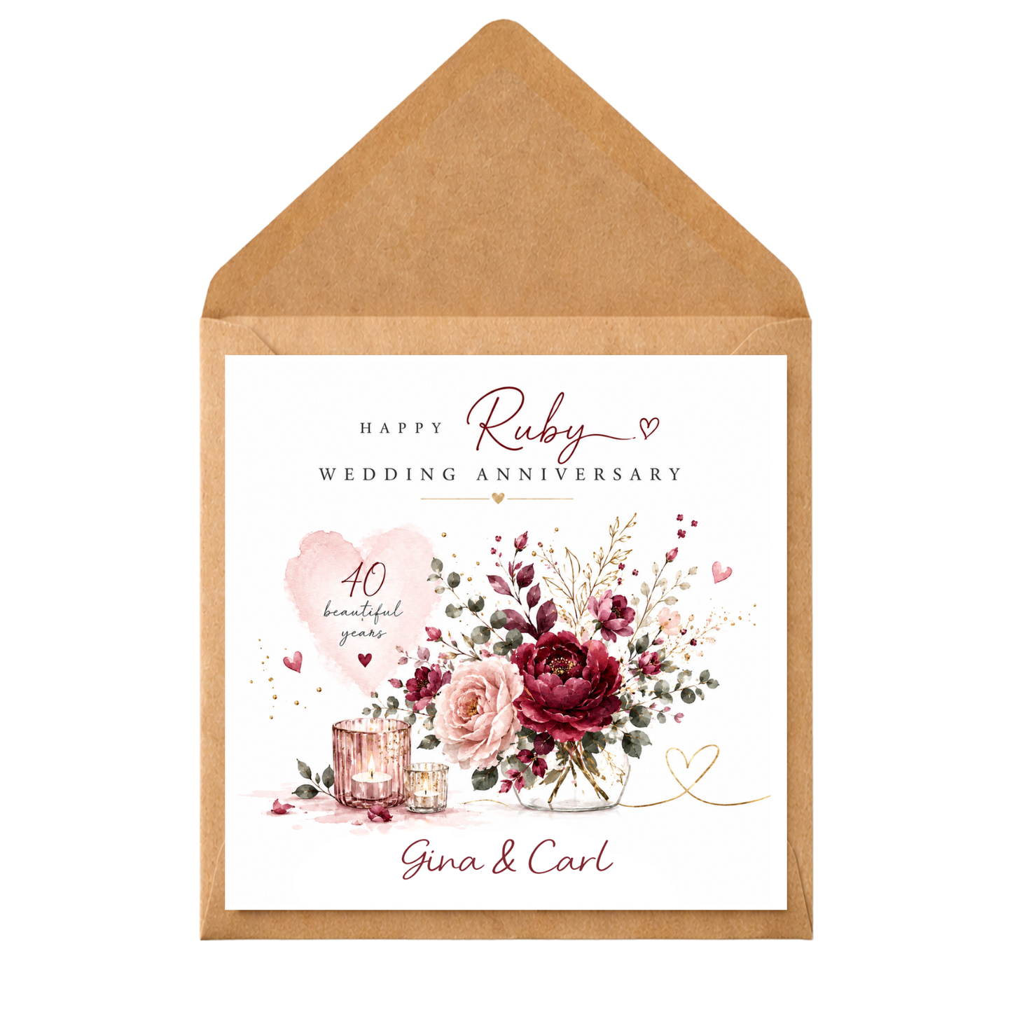 Ruby Wedding Anniversary Card | 40th Anniversary Card | Personalised Ruby Anniversary Card | 40 Years Married Card | Custom Couple Names Card