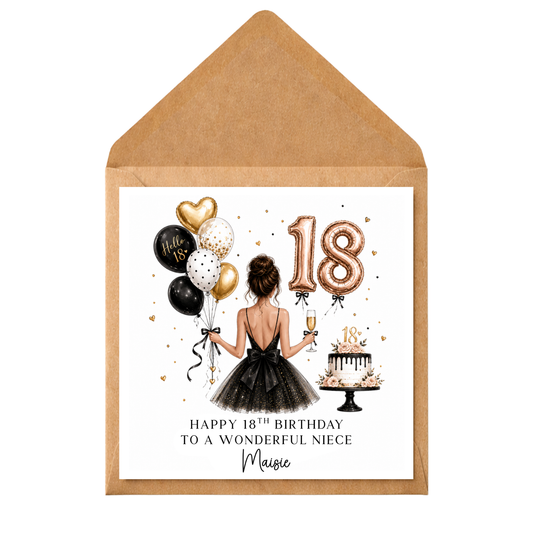 Personalised 18th Birthday Card | Custom Name 18th Birthday Card | Black Gold Birthday Card | Any Relation 18th Birthday
