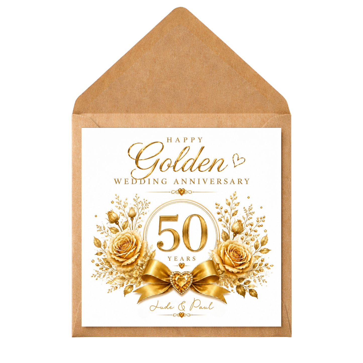 Personalised Golden Wedding Anniversary Card | 50th Anniversary Card for Couple | Gold Floral Anniversary Card | Custom Names & Message | 50 Years Married