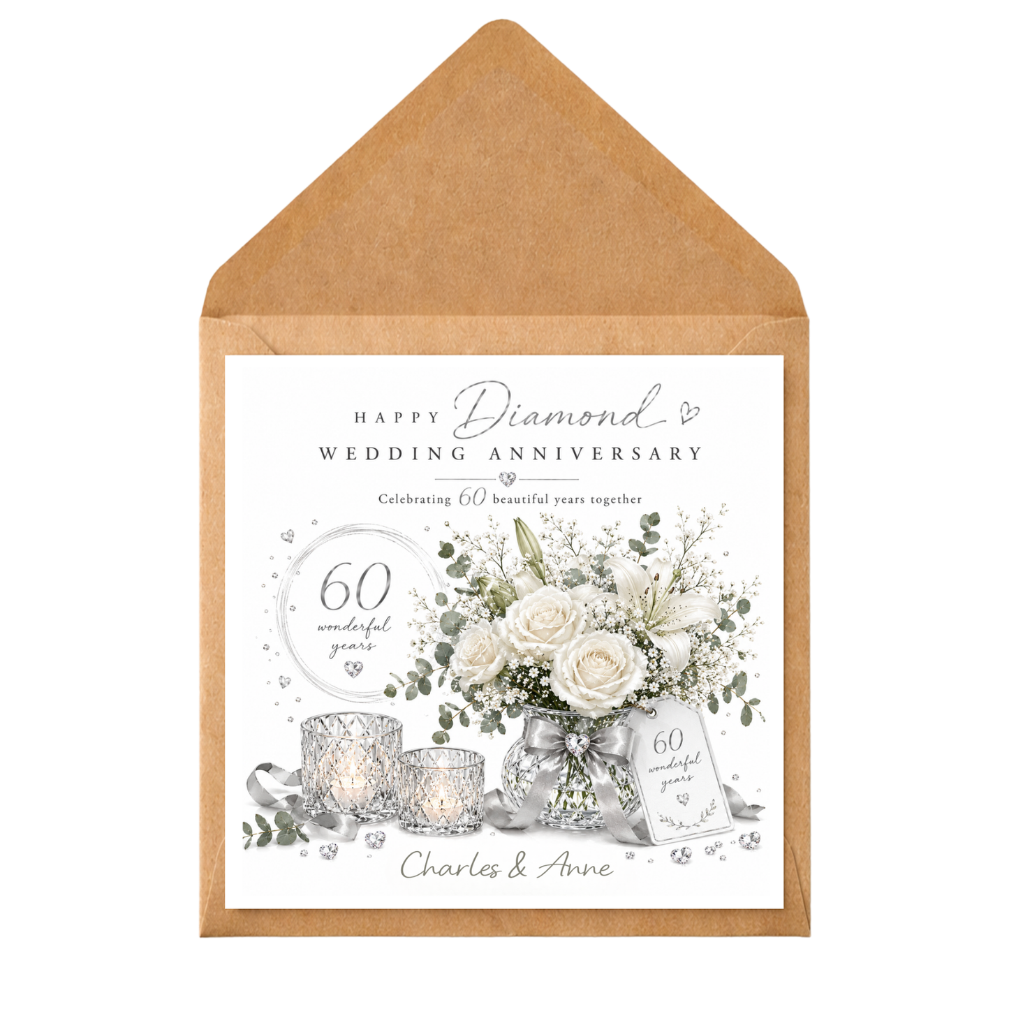 Diamond Wedding Anniversary Card | Personalised 60th Anniversary Card | 60 Years Married Card | Custom Names Anniversary Card | Diamond Anniversary Gift