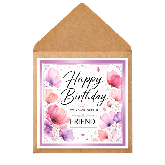 Personalised Birthday Card – Custom Name Birthday Card – Elegant Flower Birthday Card – Pretty Birthday Card for Mum, Sister, Friend, Nan