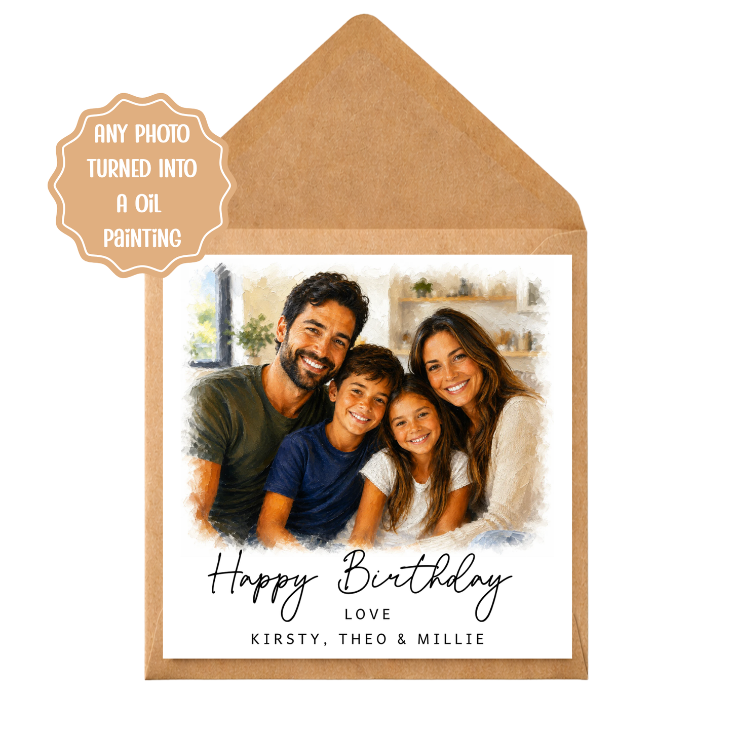 Personalised Oil Painting Photo Card | Custom Photo Birthday Card | Any Photo Turned Into Oil Painting | Family Portrait Card | Unique Gift