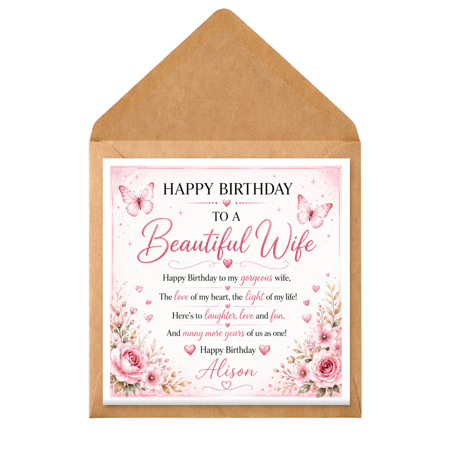 Personalised Wife Birthday Card, Happy Birthday Beautiful Wife Card, Romantic Wife Birthday Card, Custom Name Wife Card, Birthday Card for Wife