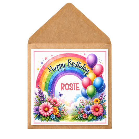 Personalised Rainbow Birthday Card | Custom Name & Age | Colourful Floral Birthday Card | Any Age Any Relation | Fun Birthday Card