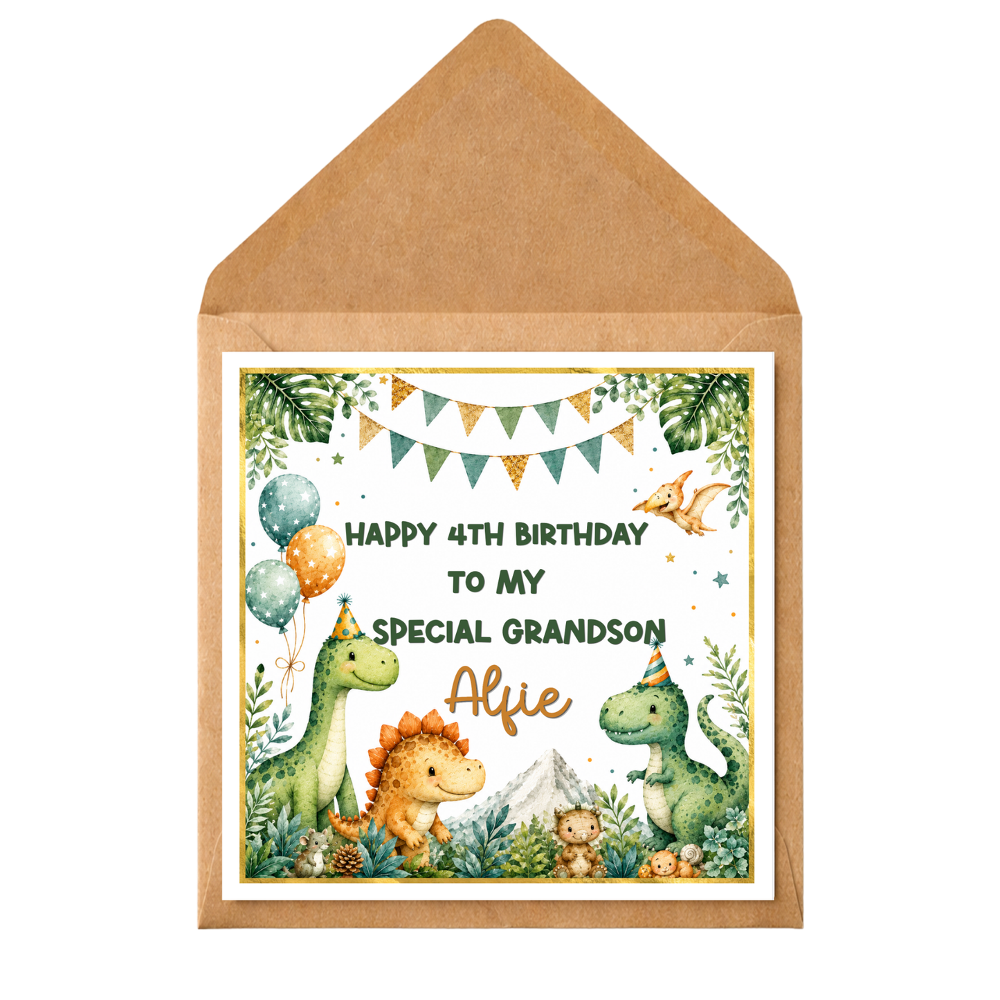 Personalised Dinosaur Birthday Card for Grandson | Any Age Dino Birthday Card | Custom Name Kids Birthday Card | Jungle Safari Birthday Card