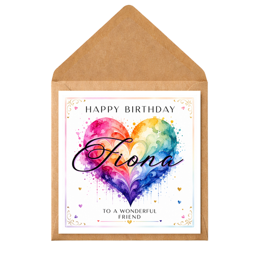 Personalised Birthday Card for a Friend or Relative | Custom Name Birthday Card | Colourful Heart Design | Friend, Sister, Aunty, Cousin