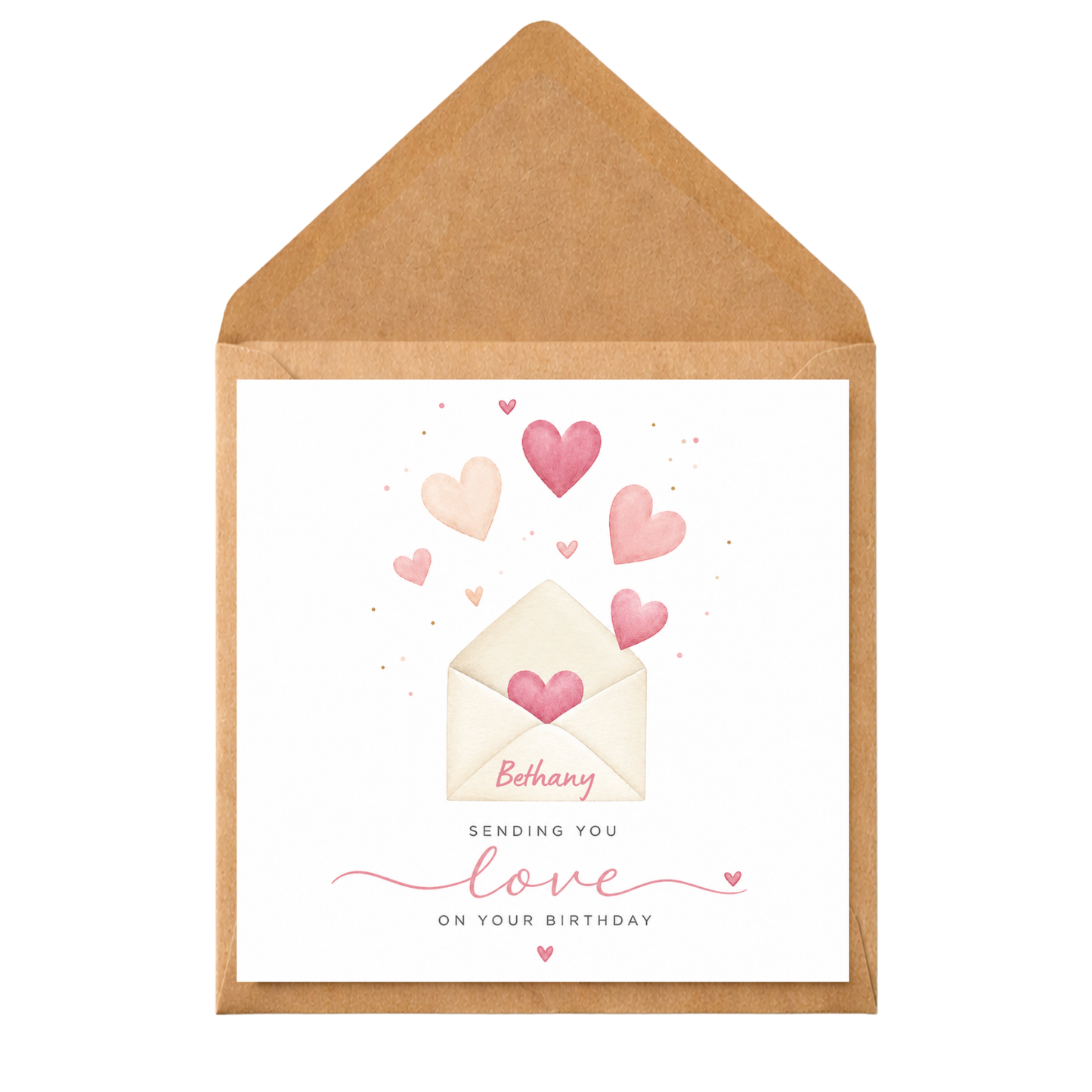 Personalised Sending You Love Birthday Card | Custom Name Birthday Card | Watercolour Hearts Card | Daughter Sister Friend Birthday Card