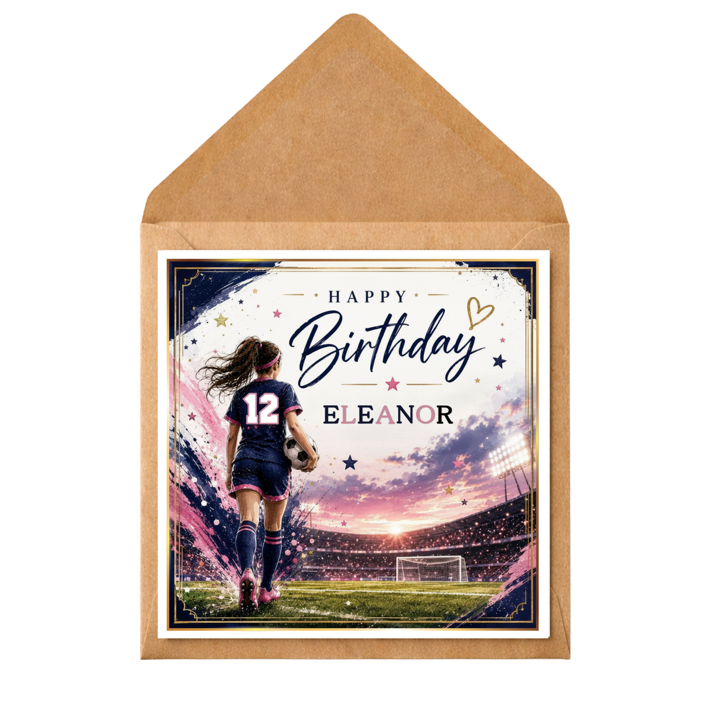 Personalised Girls Football Birthday Card | Footballer Birthday Card for Daughter, Granddaughter, Niece | Custom Age & Name Soccer Card