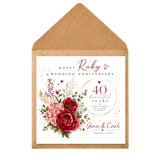 Ruby Wedding Anniversary Card | 40th Anniversary Card | Personalised Ruby Anniversary Card | 40 Years Married Card | Custom Couple Names Card