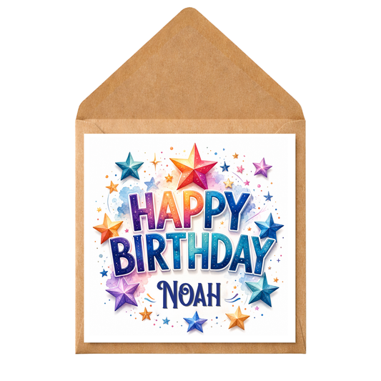 Personalised Birthday Card with Name • Any Age • Any Relation • Celestial Star Theme • Custom Birthday Card for Kids & Adults