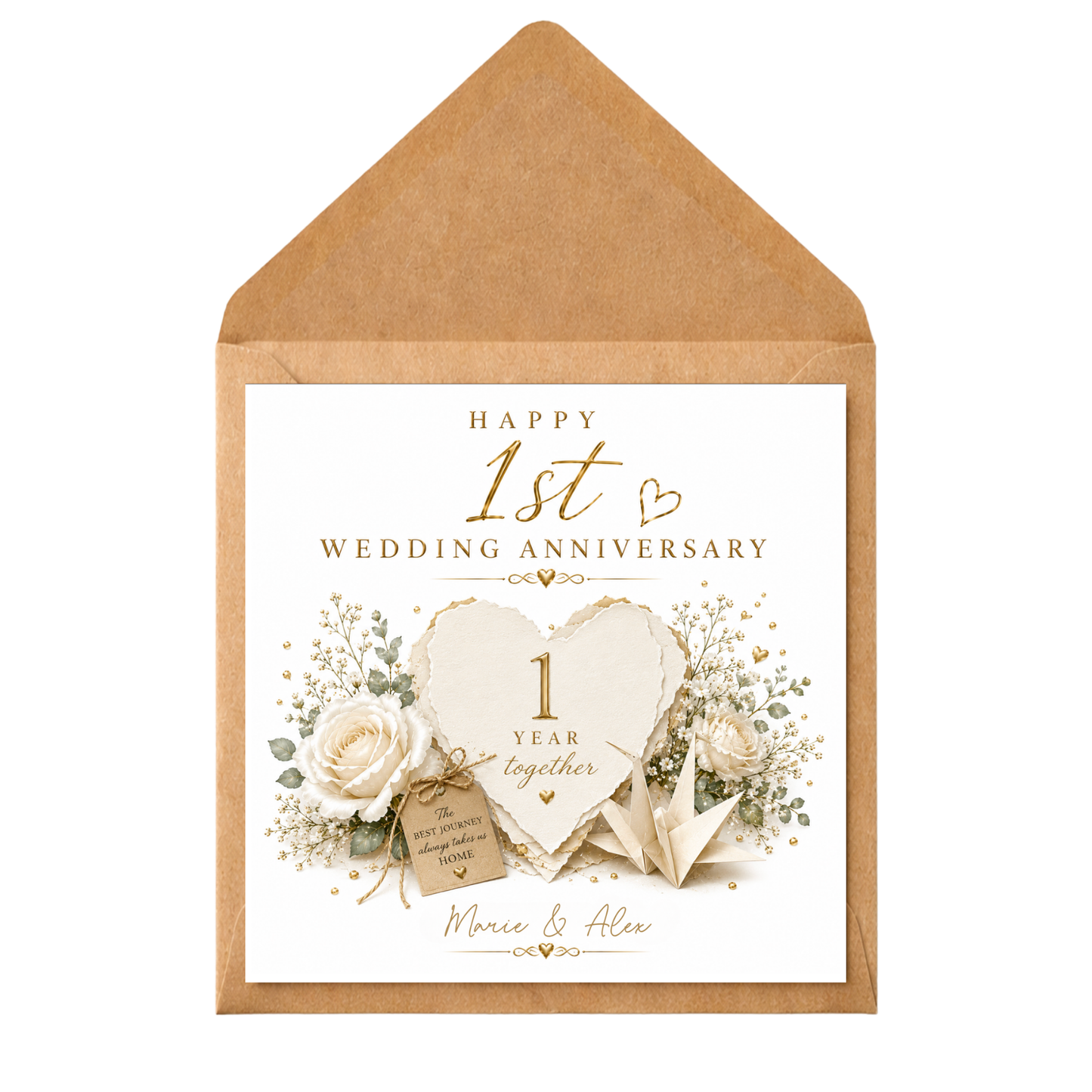 Personalised 1st Wedding Anniversary Card | Paper Anniversary Card | 1 Year Together | Custom Names Couple Card