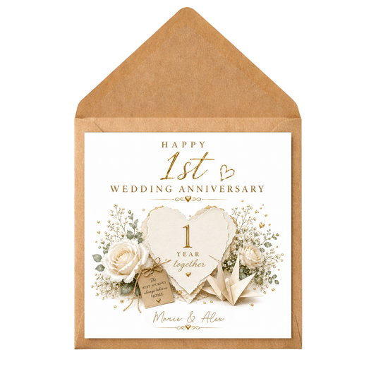 Personalised 1st Wedding Anniversary Card | Paper Anniversary Card | 1 Year Together | Custom Names Couple Card