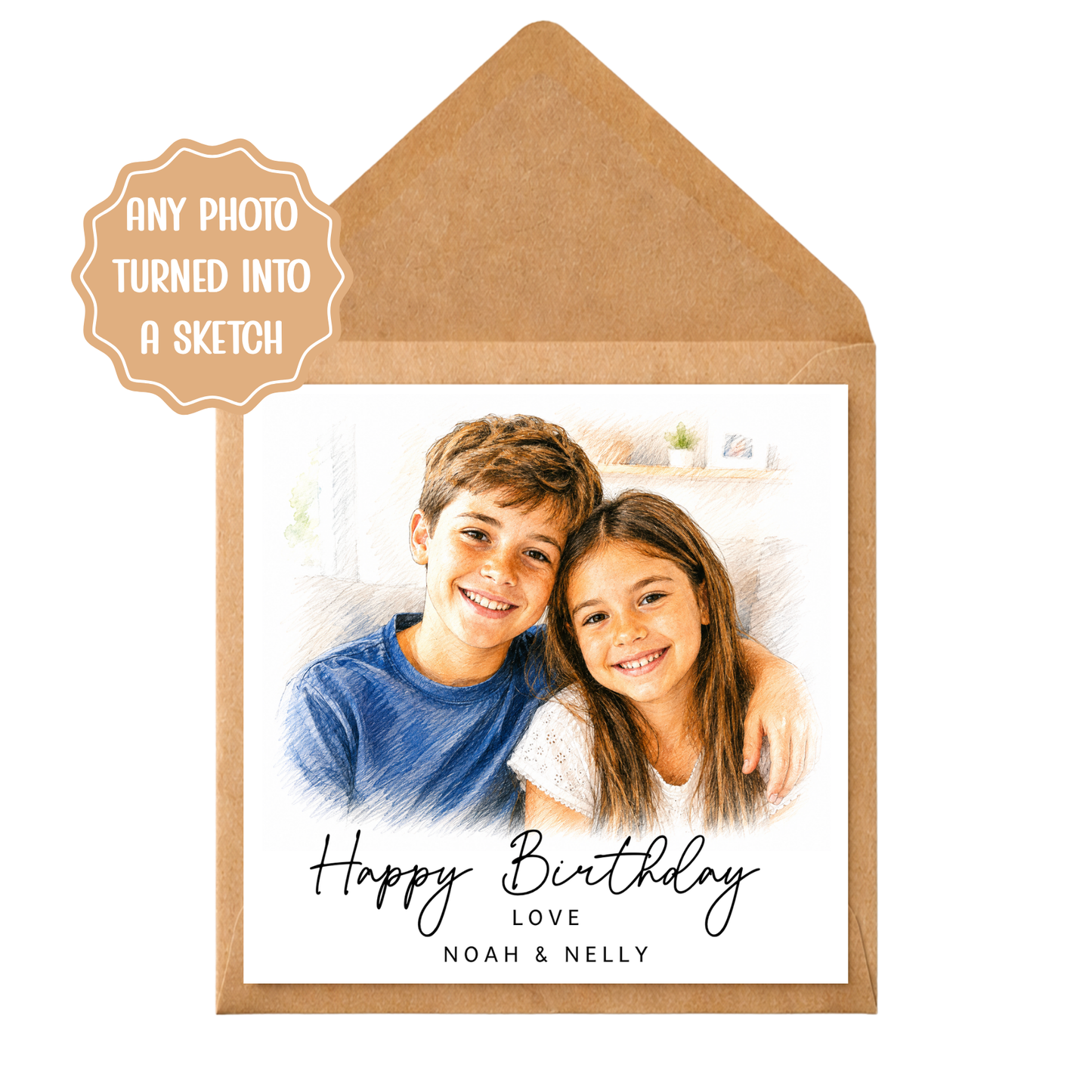 Personalised Photo Birthday Card | Custom Sketch Photo Card | Any Photo Turned Into Sketch | Birthday Card for Mum, Dad, Grandparents, Friends