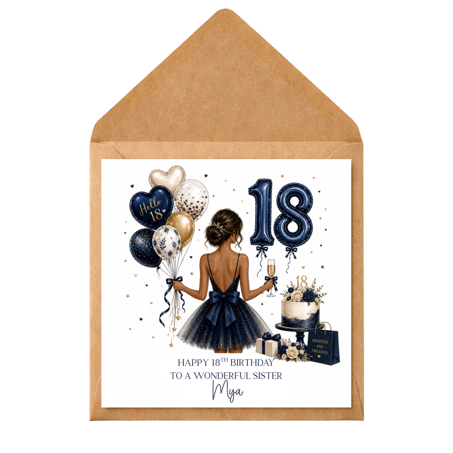 Personalised 18th Birthday Card | Custom Name 18th Birthday Card | Black Gold Birthday Card | Any Relation 18th Birthday