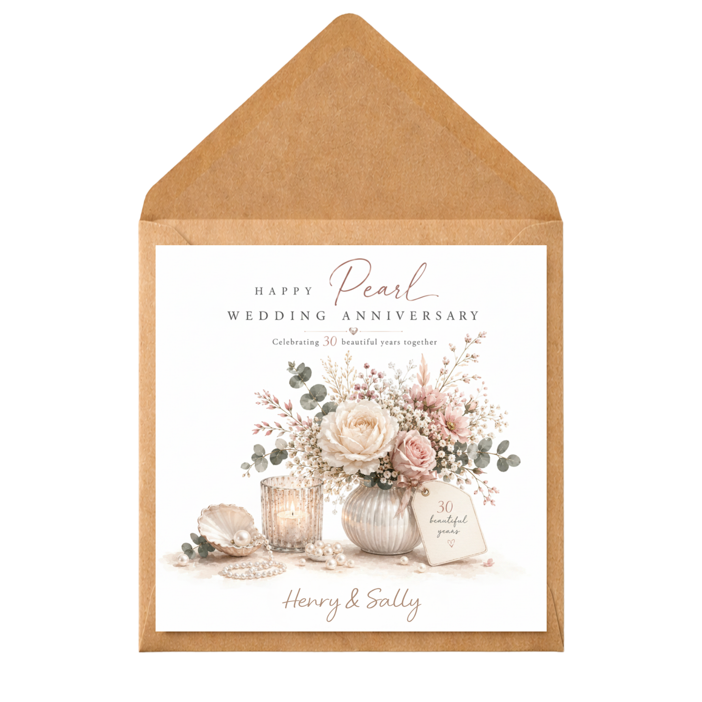 Personalised Pearl Wedding Anniversary Card | 30th Anniversary Card for Couple | Custom Names | Floral Pearl Anniversary Card