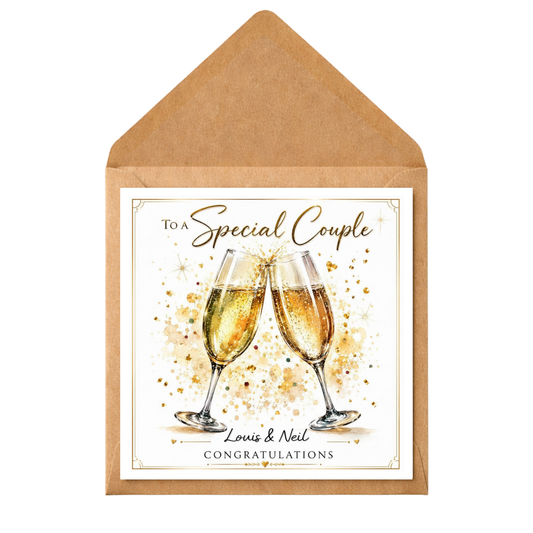 Personalised Special Couple Congratulations Card | Custom | Engagement, Wedding or Anniversary Card | Champagne Glass Celebration Design