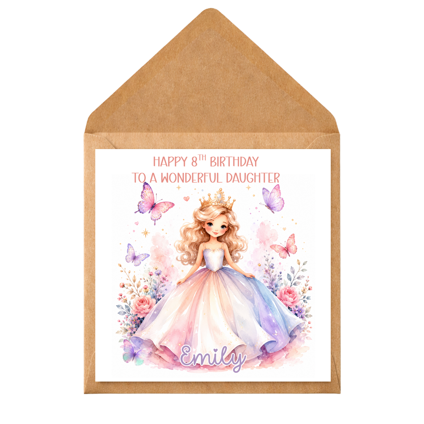 Personalised Princess Birthday Card – Add Any Name, Age & Relation – Cute Girl Birthday Card – Kids Birthday Card – Daughter Granddaughter Niece