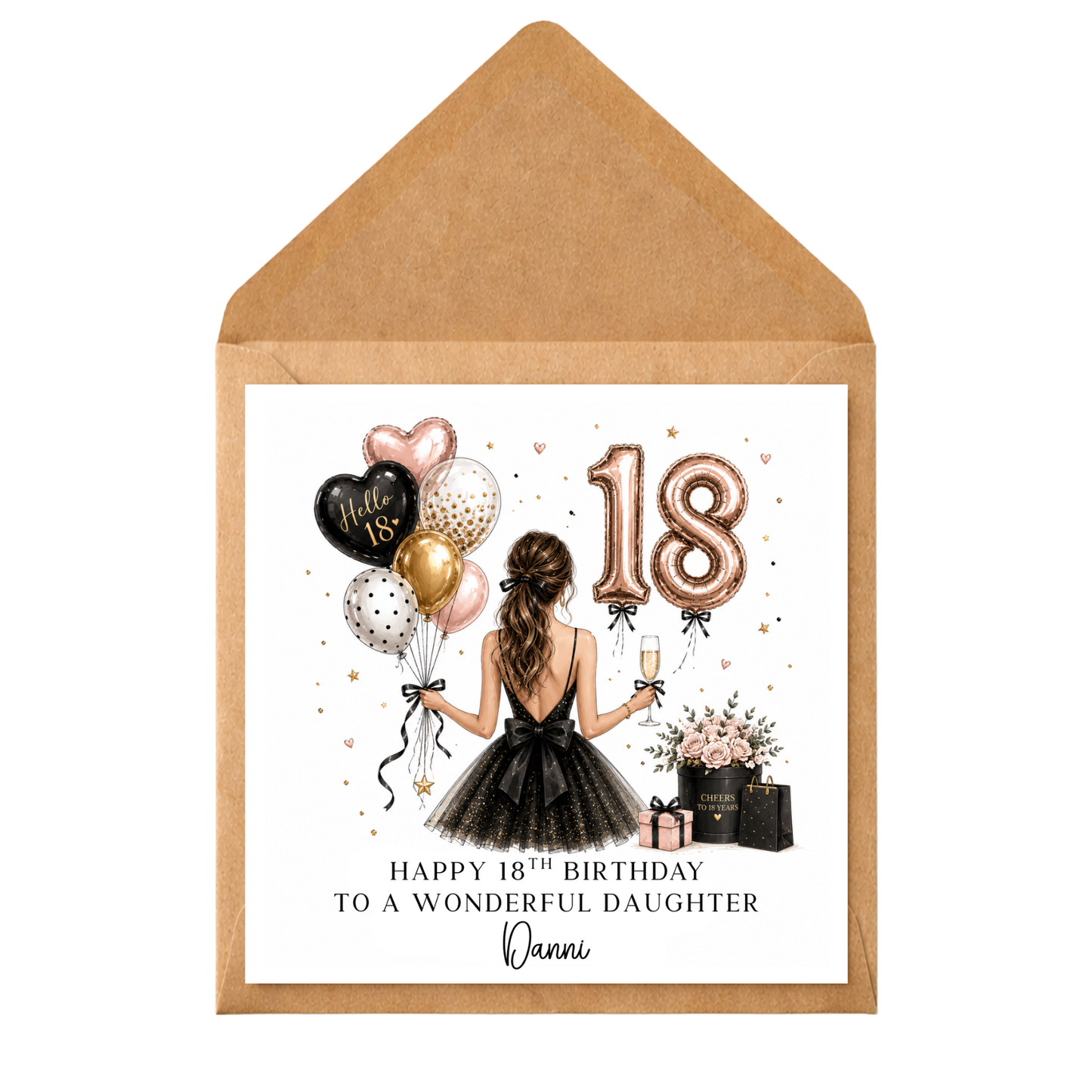 Personalised 18th Birthday Card for Her | Custom Name Birthday Card | Elegant Rose Gold 18th Birthday Card | Daughter Sister Niece Friend