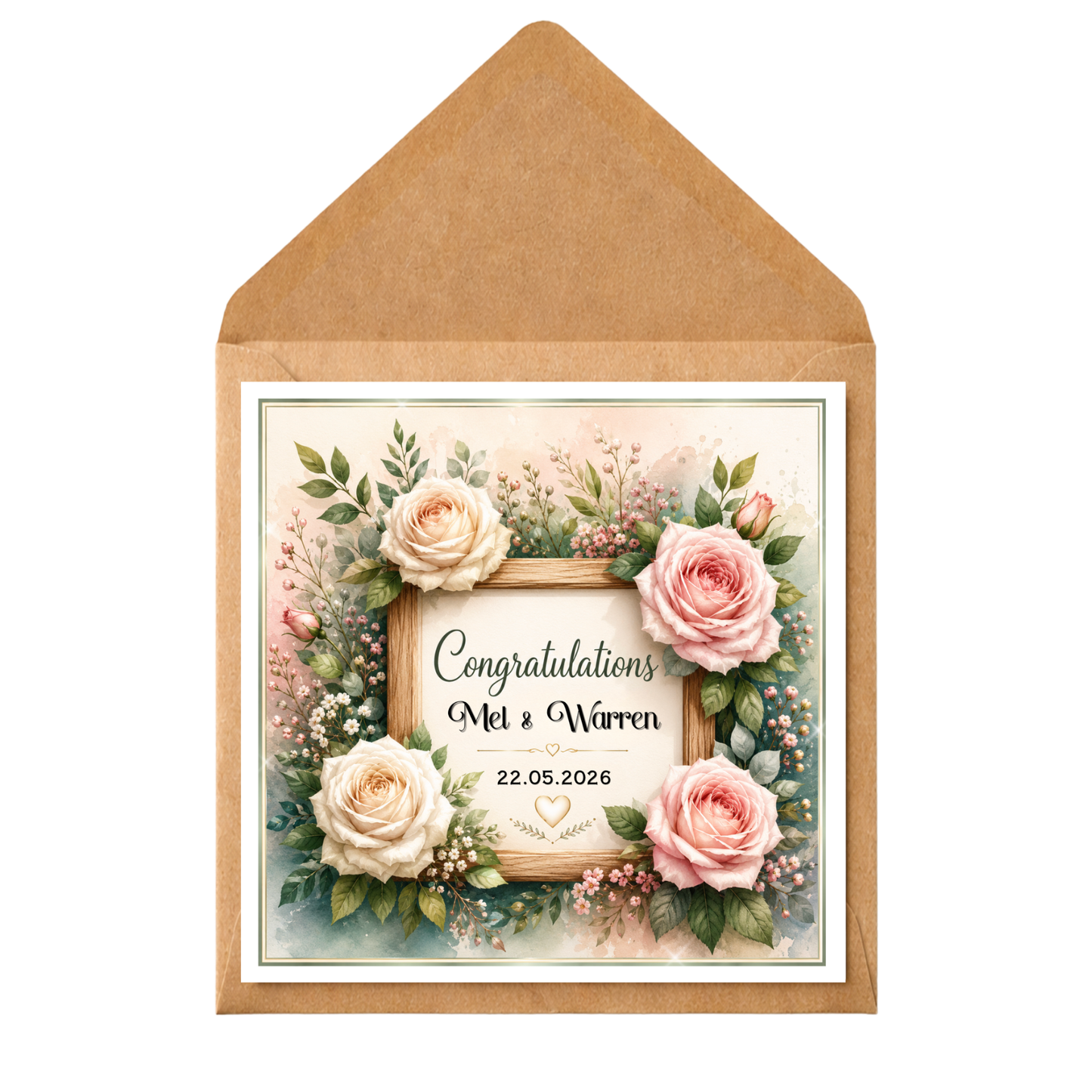 Personalised Wedding Congratulations Card | Floral Wedding Card | Custom Names & Date | Elegant Wedding Keepsake Card