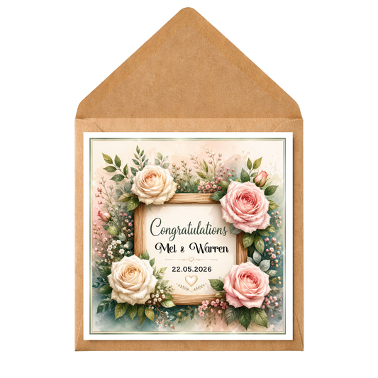 Personalised Wedding Congratulations Card | Floral Wedding Card | Custom Names & Date | Elegant Wedding Keepsake Card