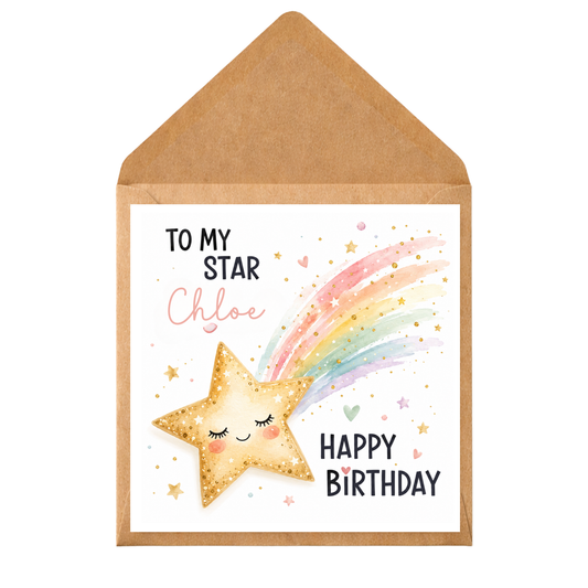 Personalised Shooting Star Birthday Card, To My Star Card, Custom Name Birthday Card for Her, Cute Star Card, Daughter Niece Granddaughter