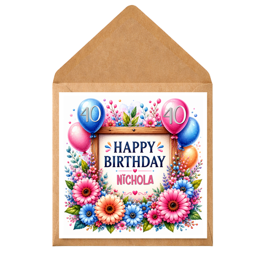 Personalised Birthday Card | Floral Milestone Birthday Card | Custom Name & Age Birthday Card | Pretty Birthday Card for Her | Milestone