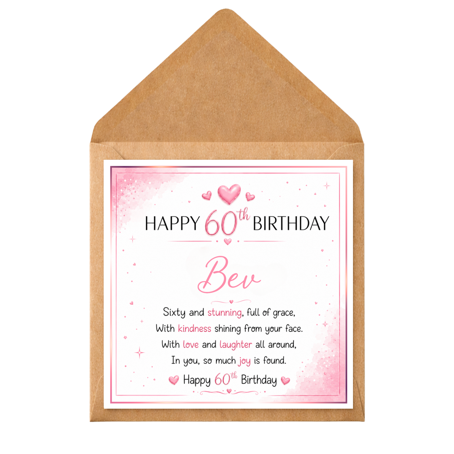 Personalised 60th Birthday Card for Her | Custom Name 60th Card | Sixty & Stunning Birthday Card | Mum Nan Sister Friend 60th Card