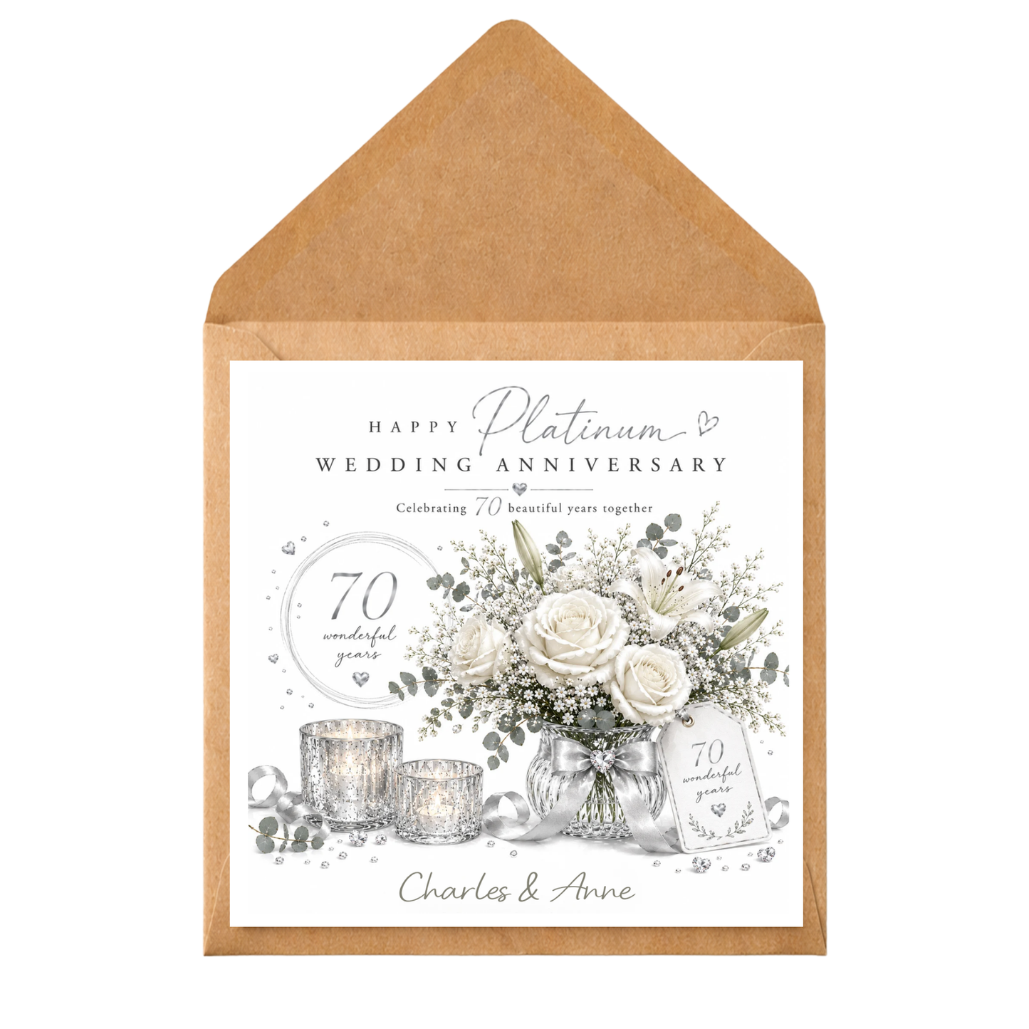 Personalised Platinum Wedding Anniversary Card | 70th Anniversary Card | Custom 70 Years Together Card | Platinum Anniversary Card for Couple | Any Names
