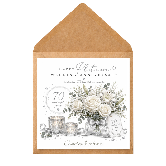 Personalised Platinum Wedding Anniversary Card | 70th Anniversary Card | Custom 70 Years Together Card | Platinum Anniversary Card for Couple | Any Names