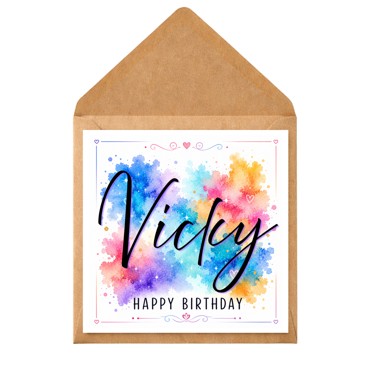 Personalised Watercolour Birthday Card | Custom Name Birthday Card | Colourful Splash Happy Birthday Card | Modern Birthday Card