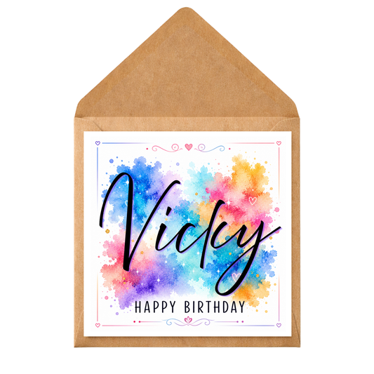 Personalised Watercolour Birthday Card | Custom Name Birthday Card | Colourful Splash Happy Birthday Card | Modern Birthday Card