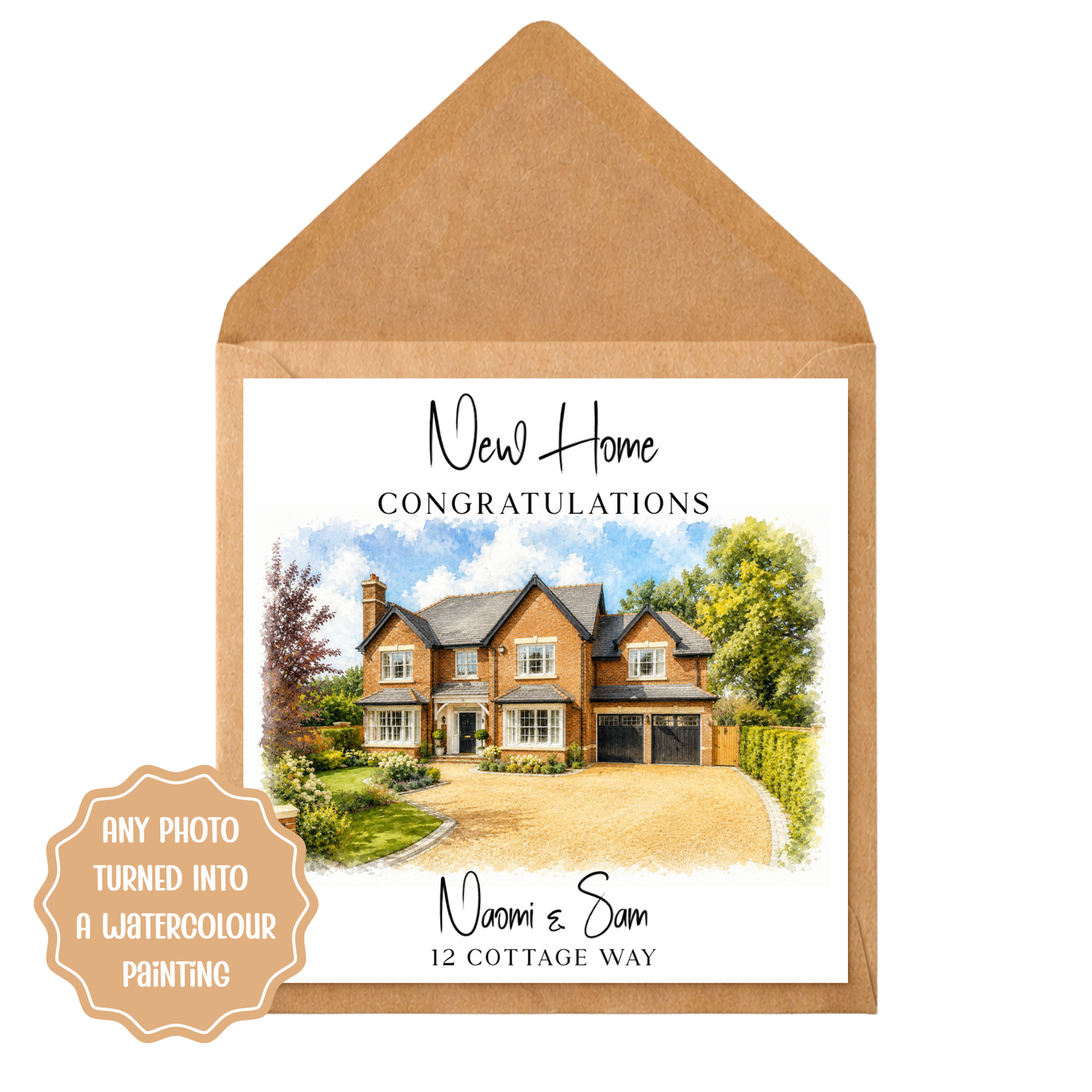 Custom Watercolour House Portrait Card, New Home Congratulations, Personalised Moving Gift