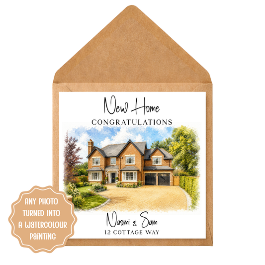 Custom Watercolour House Portrait Card, New Home Congratulations, Personalised Moving Gift