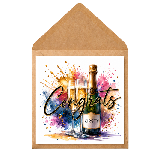 Personalised Congratulations Card | Custom Champagne Celebration Card | Congrats Card for Her or Him | Engagement, Promotion, New Job
