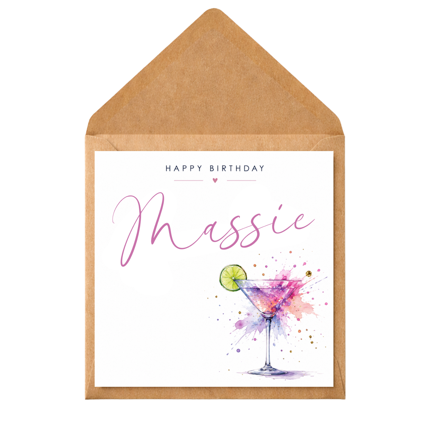 Personalised Cocktail Birthday Card | Custom Name Birthday Card | Watercolour Martini Glass Card | Elegant Birthday Card for Her | Unique Birthday Greeting