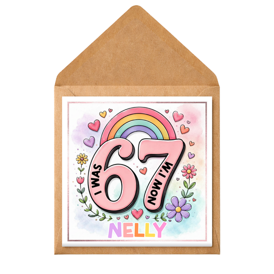 Personalised 6 7 Birthday Card, Rainbow Birthday Card Any Age, Custom Name Birthday Card, Colourful Birthday Card