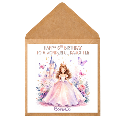 Personalised Princess Birthday Card – Any Name, Relation & Age • Daughter Birthday Card • Kids Fairy Tale Card • Girl Birthday Card • Custom Printed Card