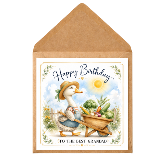 Personalised Grandad Birthday Card, Cute Duck Gardener Card, Happy Birthday Grandad, Gardening Card for Grandad, Custom Name Card